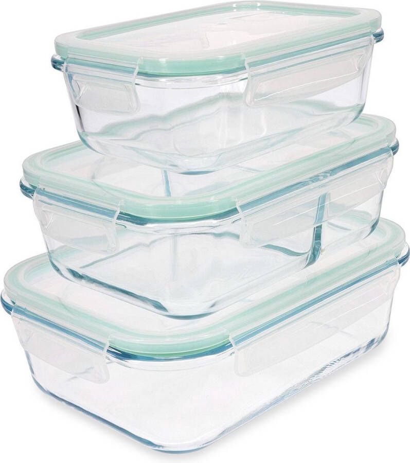 Navaris glazen vershoudbakjes 3 stuks Meal prep bakjes met deksel 3x vershouddoos van glas BPA-vrij Luchtdicht Bewaarbakjes in 3 maten