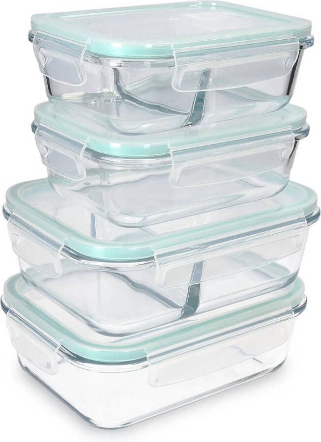 Navaris glazen vershoudbakjes 4 stuks Meal prep bakjes met deksel 4x vershouddoos van glas BPA-vrij Luchtdicht Bewaarbakjes in 2 maten