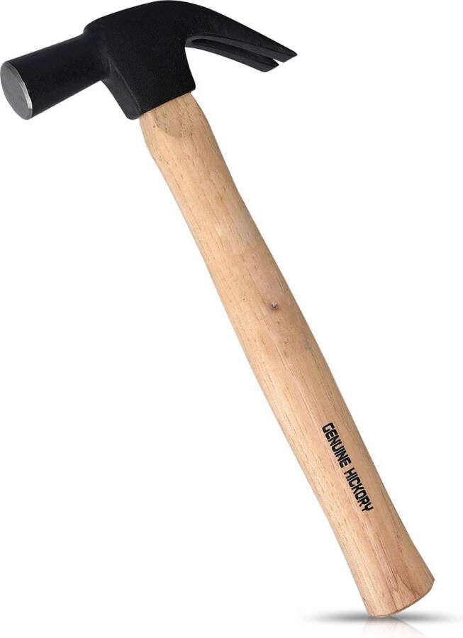 Navaris hamer met houten steel 33cm steellengte Roestvrij stalen kop – Steel van hickoryhout Klauwhamer met nageltrekker Bruin