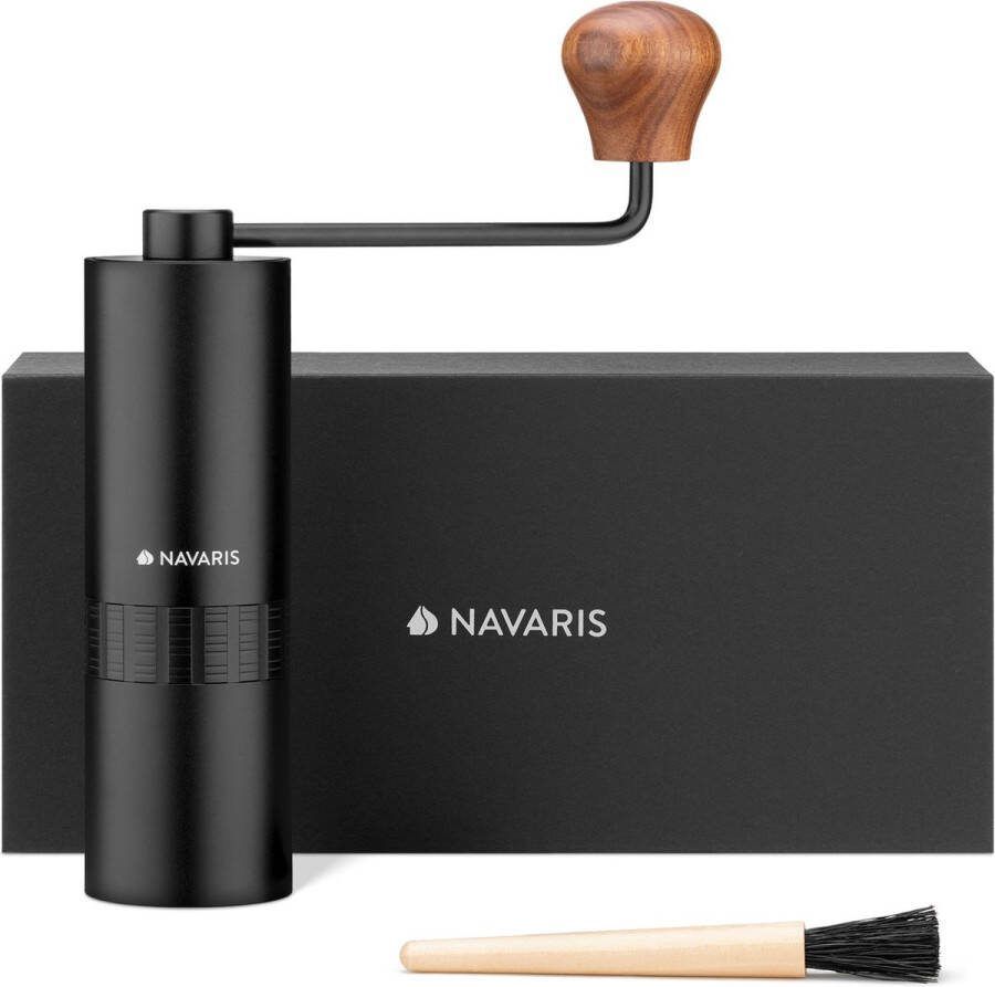 Navaris handmatige koffiemolen voor koffiebonen Maalwerk van rvs 12 maalstanden Koffiemaler in zwart voor espresso filterkoffie of cafetière