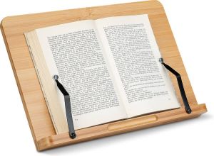 Navaris houten boekenstandaard en tablethouder 33 x 24 cm 2 verstelbare paginaklemmen Bruin