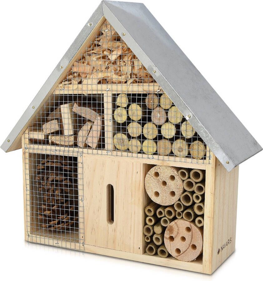 Navaris houten insectenhotel M Design insectenhotel met natuurlijke materiaal Voor bijen lieveheersbeestjes en vlinders Om op te hangen