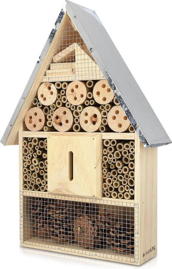 Navaris houten insectenhotel XL Design insectenhotel met natuurlijke materialen Voor bijen lieveheersbeestjes en vlinders Om op te hangen