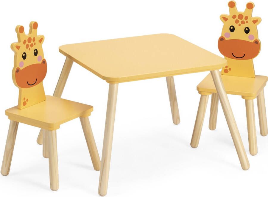 Navaris houten kindertafel met stoelen Houten speelset voor kinderen Voor in de speelkamer of slaapkamer Girafmotief in geel