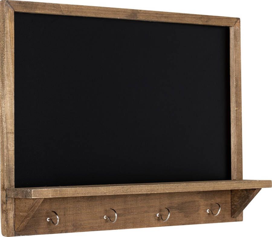 Navaris houten krijtbord met haken 45 x 60 cm omrand krijtbord met plankrand en 4 metalen haken Ingelijst schoolbord voor muur hal keuken