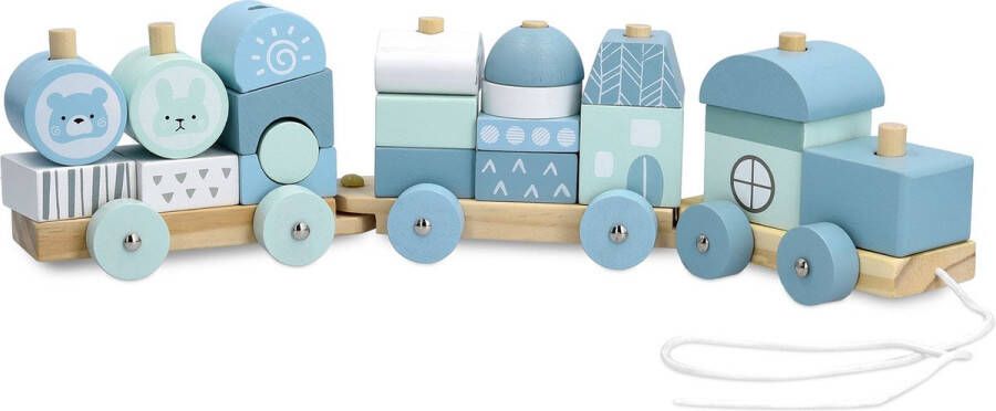 Navaris houten speelgoedtrein voor kinderen Trein van hout met 20 blokken Voor jongens en meisjes van 18 maanden en ouder Roze