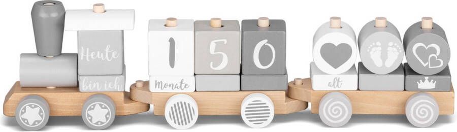 Navaris houten trein voor peuters Speelgoedtrein van hout met letters en cijfers Gepersonaliseerd peuterspeelgoed Decoratieve trein 20 delen