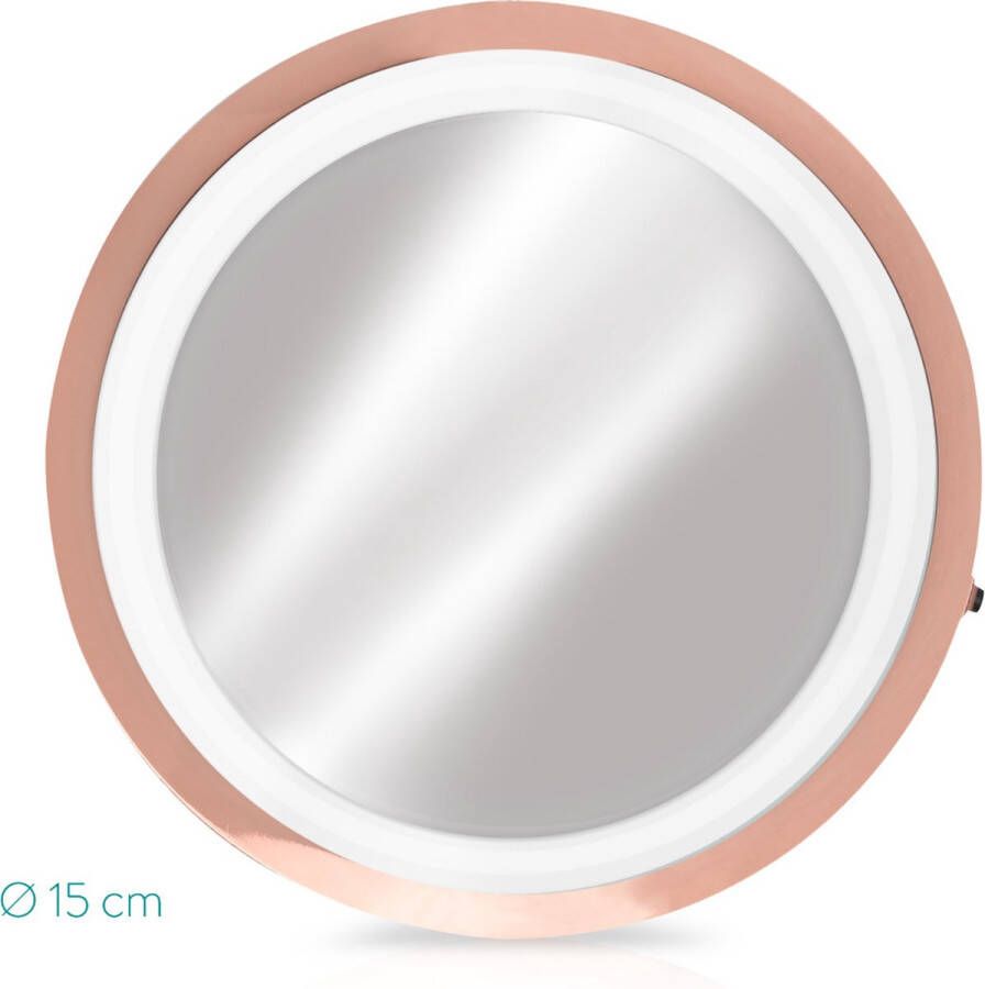 Navaris LED make-up spiegel Vergrotende cosmeticaspiegel 360° draaibaar 5x vergroting Met zuignap Badkamerspiegel Reisspiegel Roségoud