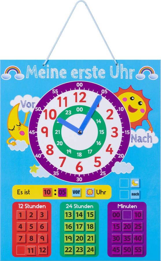 Navaris magnetische leerklok voor kinderen Leren kloklezen 24 en 12 uurs educatief bord voor de kleintjes Kinder muurbord Duits