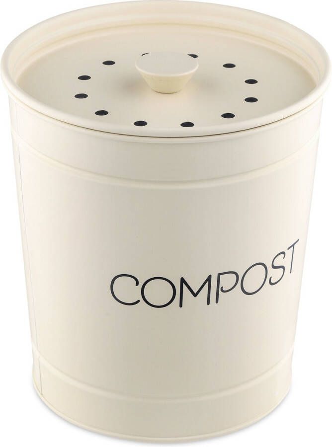 Navaris metalen compostbak 3 liter Afvalbakje met 3x filter tegen vieze geuren Prullenbak met deksel voor gft-afval Compostemmer keuken Crème