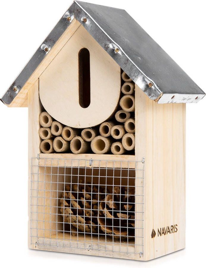 Navaris natuurlijk houten insectenhotel S Huisje van hout voor bijen vlinders lieveheersbeestjes en veel andere insectensoorten Nestkast