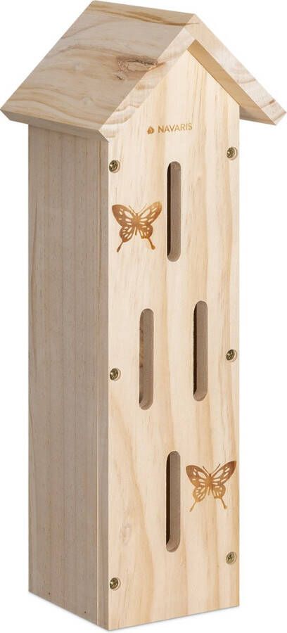 Navaris natuurlijk houten vlinderhotel Huisje van hout voor vlinders Nestkast Gemaakt van natuurlijke grondstoffen en makkelijk op te hangen