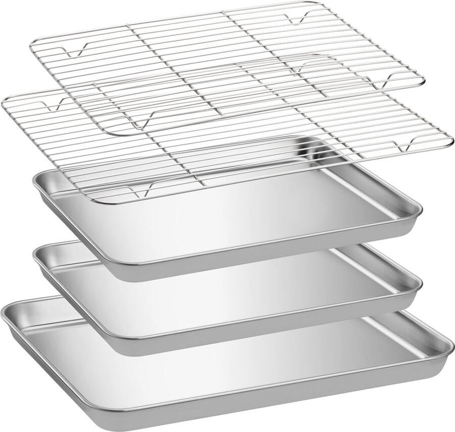 Navaris set van 3 bakplaten met afkoelrooster 1 bakplaat 40 x 30 cm 2x braadslede 31 x 24 5 cm Bakplaat oven Roestvrijstaal Zilver kleur