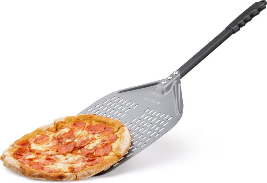 Navaris pizzaschep met afneembaar handvat 70 x 30 cm Spatel met geperforeerd design Voor pizza brood of taart