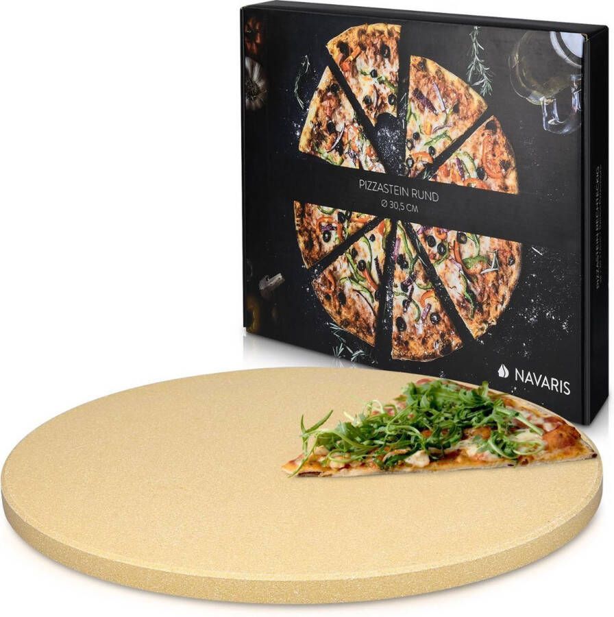 Navaris pizzasteen voor oven XL Pizzabakplaat van natuursteen voor in de oven of op barbecue Inclusief receptenboek Diameter 30 5 cm