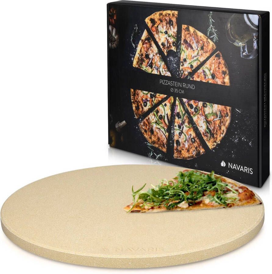 Navaris pizzasteen voor oven XXL Pizzabakplaat van natuursteen voor in de oven of op de barbecue Inclusief receptenboek Diameter 35 cm