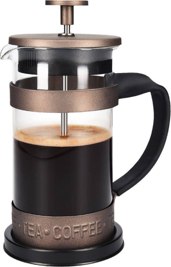 Navaris RVS French press koffiezetapparaat Cafetiere 0 35 l Van borosilicaatglas en roestvrij staal Voor koffie en thee 8 5 x 16 5 cm- Bruin