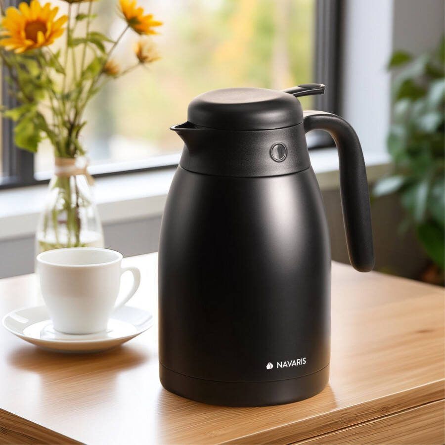 Navaris RVS koffiekan Vacuüm geïsoleerde koffie thee vloeistof drinkfles dispenser Warme en koude dranken horeca pot 1 5 liter