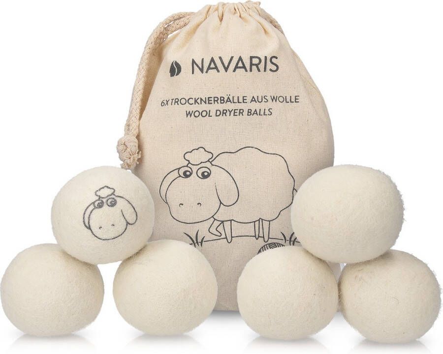Navaris set van 6 drogerballen Herbruikbare wasbollen van wol Zachte was zonder wasverzachter Ecologisch