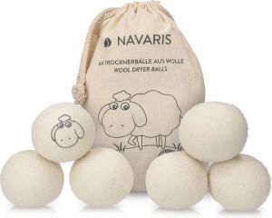 Navaris set van 6 drogerballen Herbruikbare wasbollen van wol Zachte was zonder wasverzachter Ecologisch