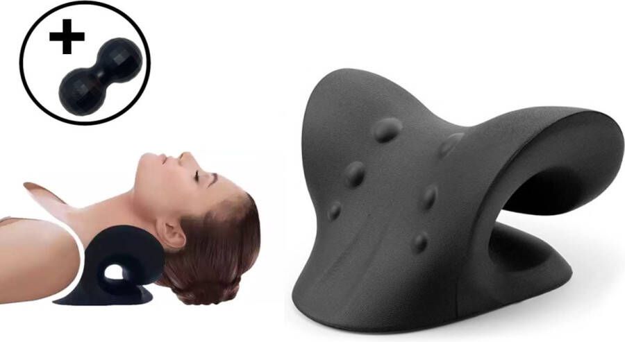 NeckRelax Nekstretcher Nek Massage Massagekussen Nek Massage Apparaat Nekkussen Incl. Massagebal Zwart