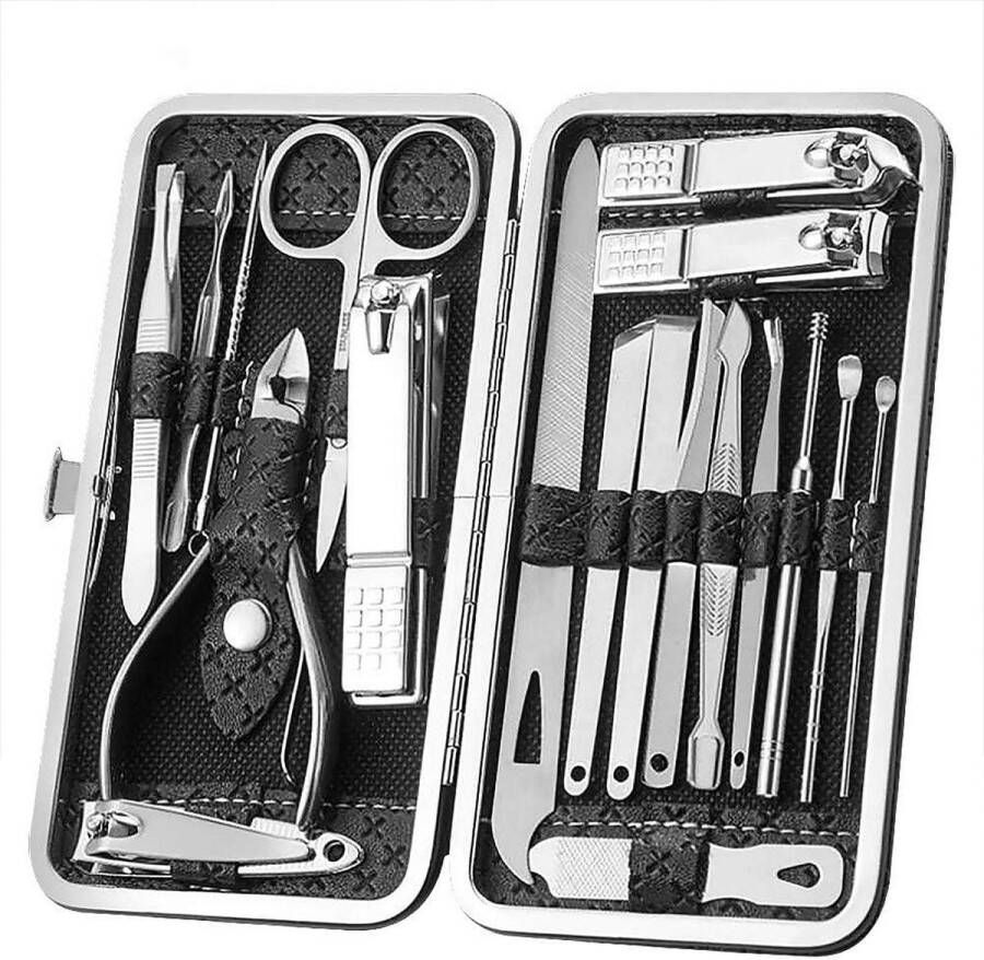 Ned products Ned s 19-Delige Professioneel Manicure Set & Pedicureset Manicuresets Pedicuresets Pedicure set Met Nagelvijl & Nageltang Huidverzorging Zwart