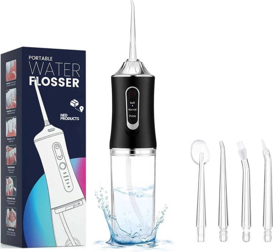 Ned products Ned s Waterflosser Minder Pijnlijk Als Flosdraad Water Flosser Draadloos Monddouche Flos Mondhygiene Zwart