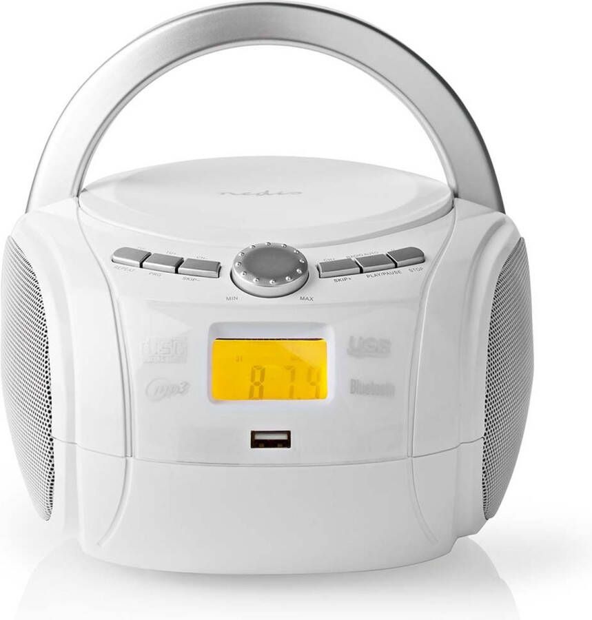 Nedis CD-Speler Boombox Batterij Gevoed Netvoeding Stereo 9 W Bluetooth FM USB-weergave Handgreep Wit