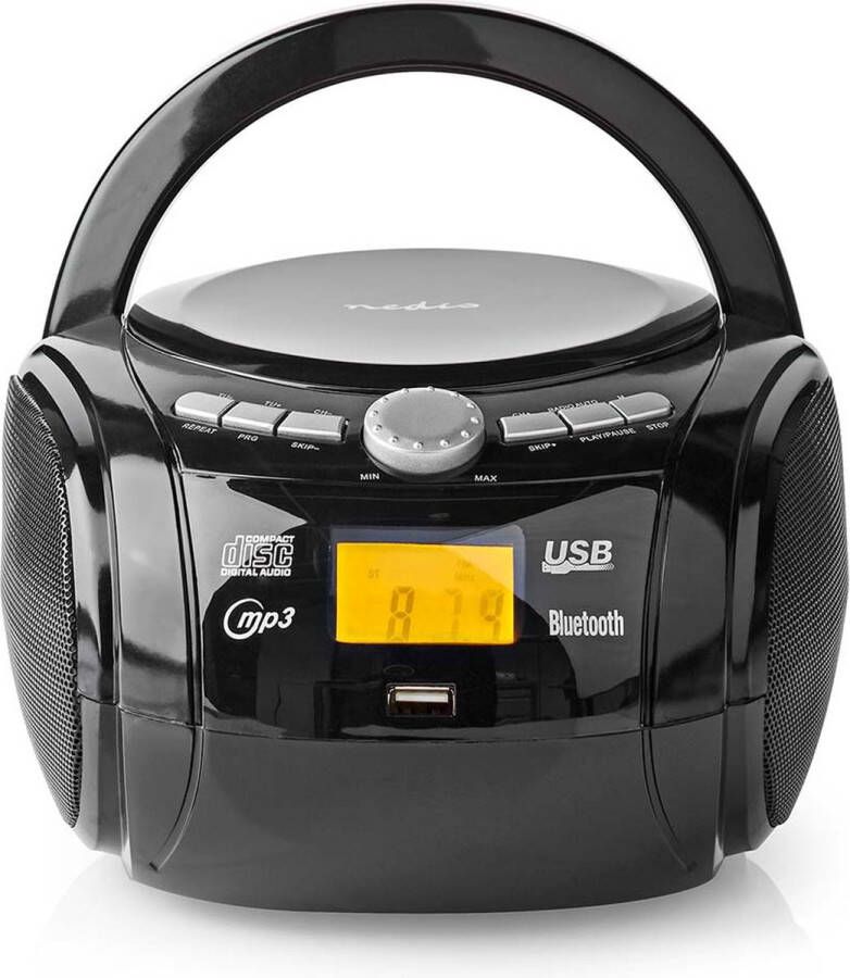 Nedis CD-Speler Boombox Batterij Gevoed Netvoeding Stereo 9 W Bluetooth FM USB-weergave Handgreep Zwart