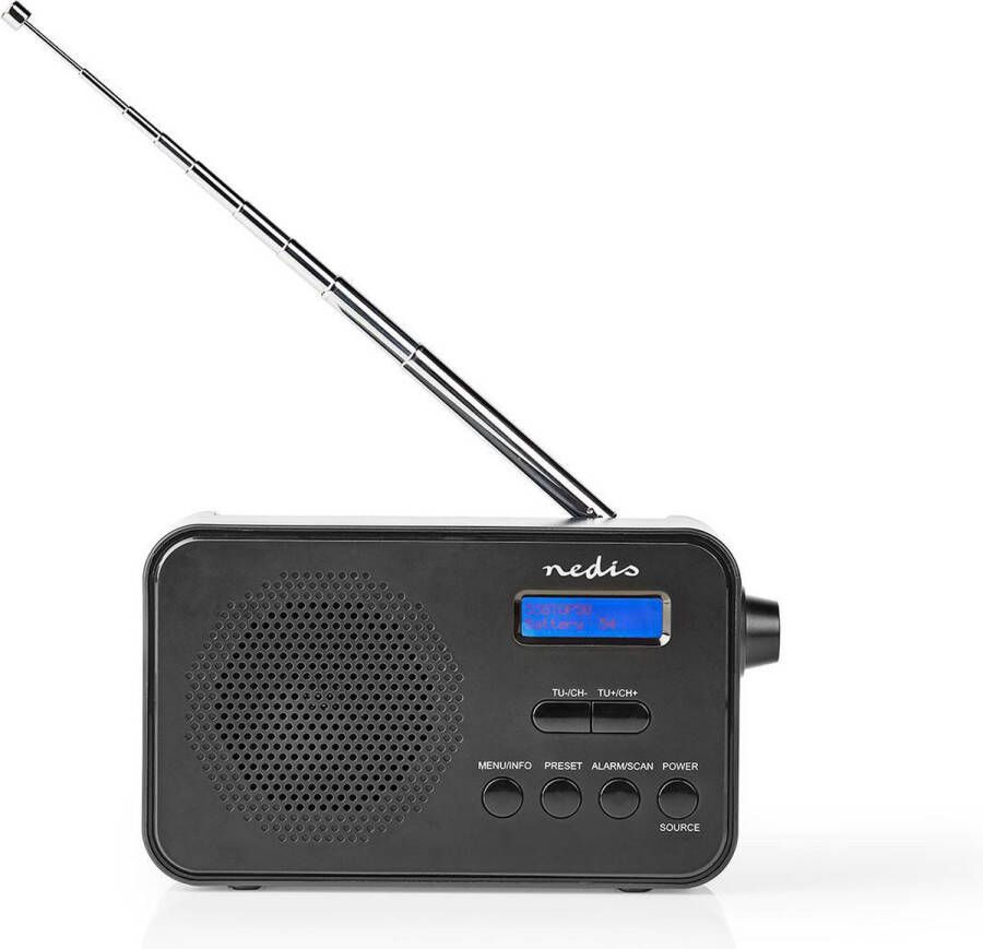 Nedis DAB+ Radio Draagbaar Model DAB+ FM 1.3 Zwart-Blauw Scherm Batterij Gevoed USB Gevoed Digitaal 3.6 W Bluetooth Koptelefoonoutput Wekker Slaaptimer Zwart