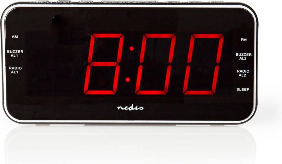 Nedis Digitale Wekkerradio LED-Scherm 1x 3 5 mm Audio-Input Tijdprojectie AM FM Snoozefunctie Slaaptimer Aantal alarmen: 2 Zwart