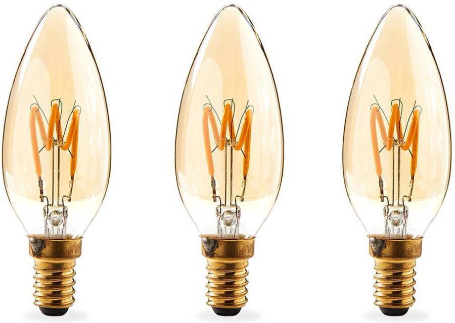 Nedis LED-Filamentlamp E14 Kaars 3 W 100 lm 2000 K Warm Wit Retrostijl 3 Stuks Goud