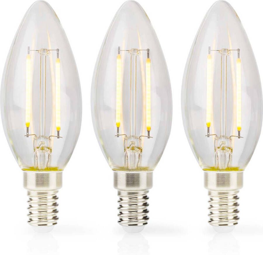 Nedis LED-Filamentlamp E14 Kaars 4.5 W 470 lm 2700 K Dimbaar Warm Wit Retrostijl 3 Stuks Doorzichtig