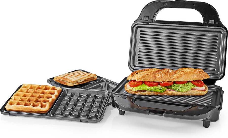 Nedis Multi grill | Grill Sandwich Waffle | 900 W | 28 x 15 cm | Automatische temperatuurregeling | Kunststof Roestvrij Staal