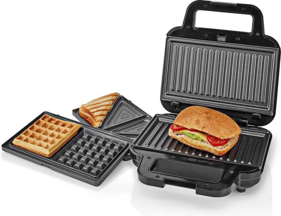 Nedis Multi grill | Grill Sandwich Waffle | 700 W | 22 x 12.5 cm | Automatische temperatuurregeling | Kunststof Roestvrij Staal