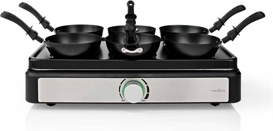 Nedis Party Wokset Grill 6 Personen Spatel Temperatuurinstelling Anti-aanbak laag Rechthoek