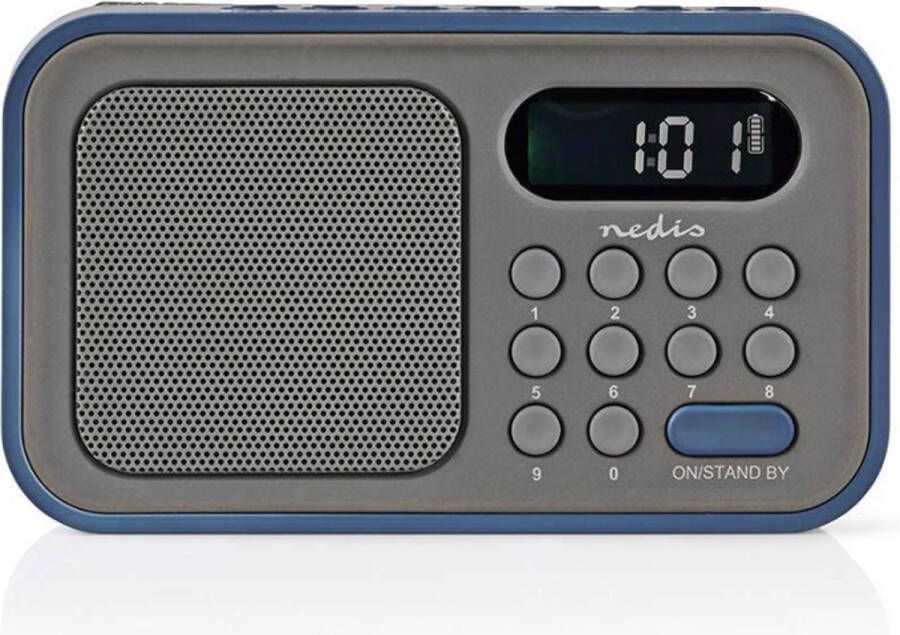 Nedis portable FM radio en klok en wekker 2 1W 400mAh accu grijs blauw