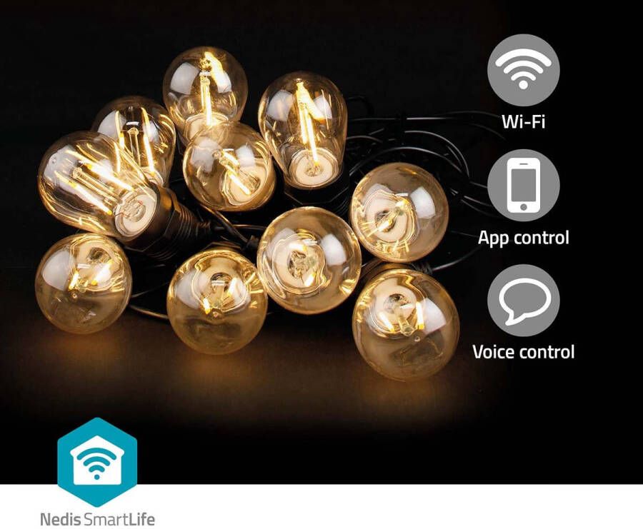 Nedis SmartLife Decoratieve LED Feestverlichting Wi-Fi Warm Wit 10 LED's 9.00 m Android™ IOS Diameter bulb: 45 mm