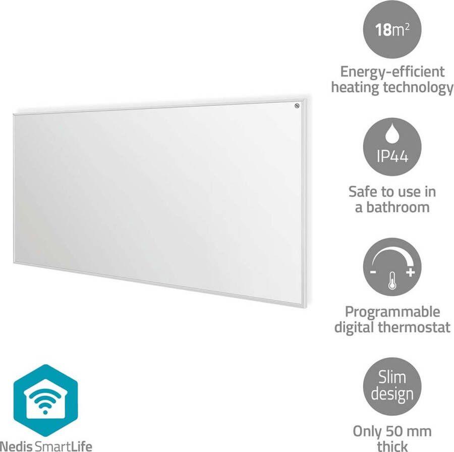Nedis SmartLife Infrarood verwarmingspaneel 700 W 1 Warmte Stand Instelbare thermostaat Afstandsbediening IP44 Wit