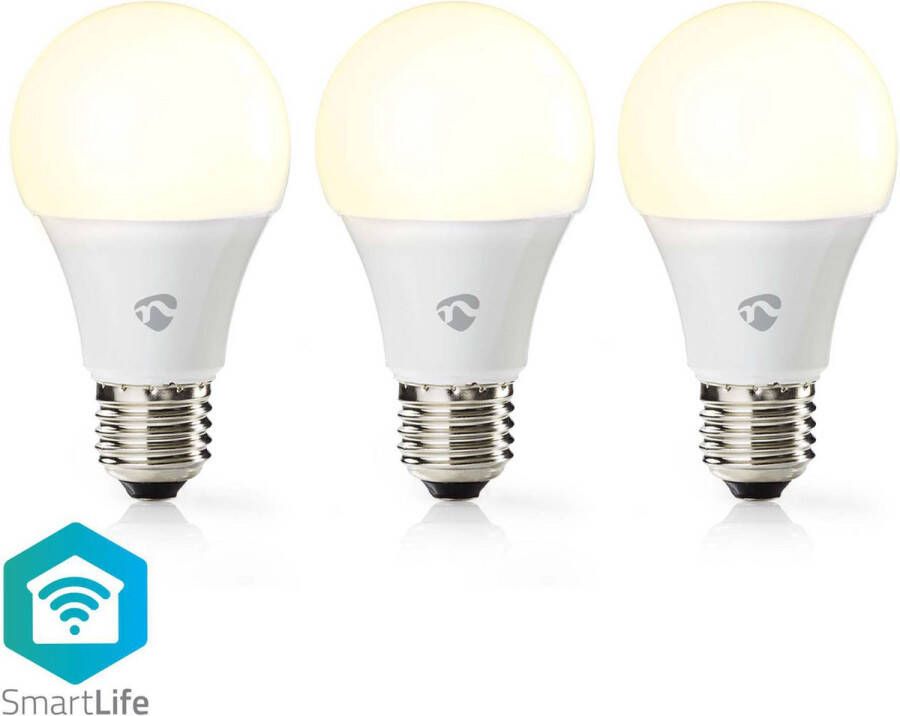 Nedis SmartLife LED Bulb Wi-Fi E27 800 lm 9 W Warm Wit 2700 K Energieklasse: A+ Android™ IOS A60 3 Stuks