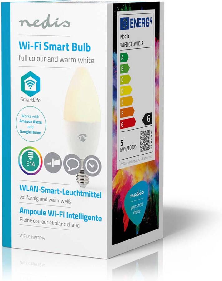 Nedis SmartLife Multicolour Lamp Wi-Fi E14 350 lm 4.5 W RGB Warm Wit 2700 K Android™ IOS Kaars 1 Stuks