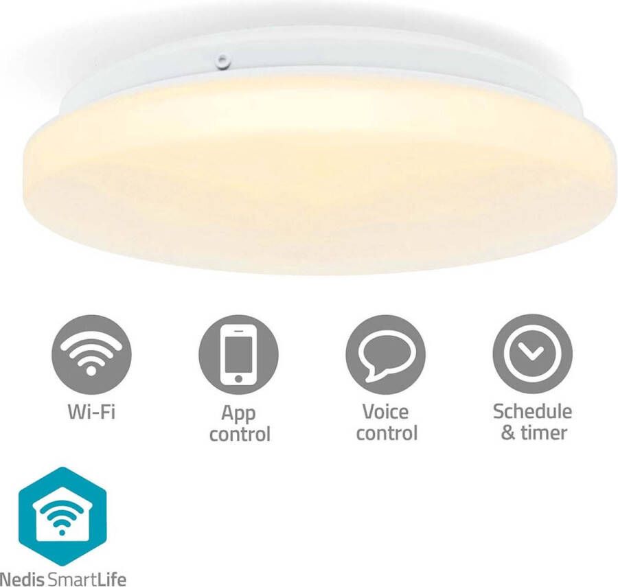 Nedis SmartLife Plafondlamp Wi-Fi RGB Warm tot Koel Wit Rond Diameter: 260 mm 1820 lm 2700 6500 K IP44 Energieklasse: F Android IOS