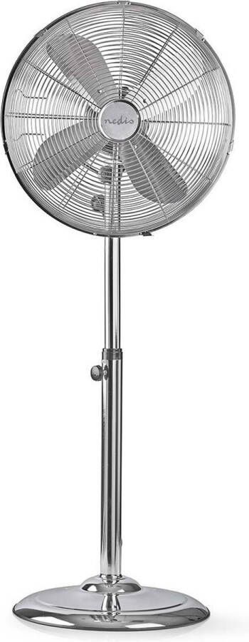 Nedis Staande Ventilator | Diameter: 400 mm | 3 Snelheden | Zwenkfunctie | 50 W | Verstelbare hoogte | Nee | Chroom