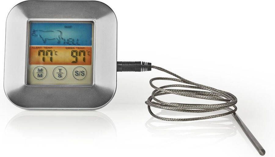 Nedis Vleesthermometer | Alarm Temperatuurinstelling Timer | LCD-Kleurenscherm | 0 250 °C | Wit Zilver