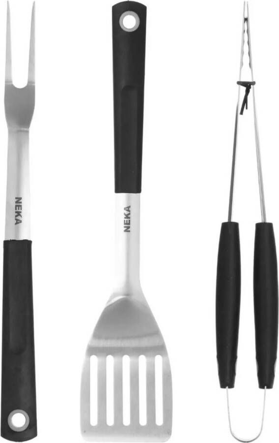 BEKA Bbq barbecue Gereedschap Set 3-delig Met Rubberen Handvatten Barbecuegereedschapset