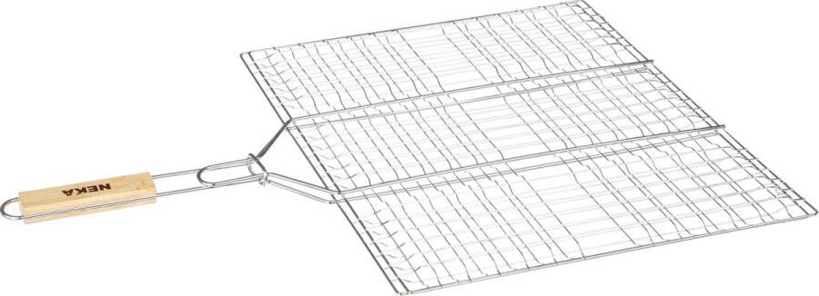 Neka BBQ barbecue hamburger grill klem Rechthoek Met houten handvat 40 x 50 cm Hamburgergrill rooster