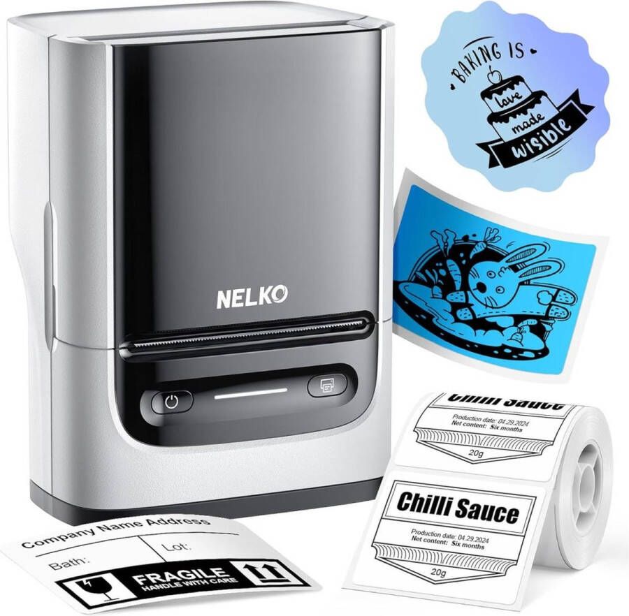 Nelko Labelmaker met 1 Rol Starter Tape – Label Maker met Bluetooth – Thermische Labelprinter – IOS en Android – Print Breedte 23 54mm – Kantoor Wit