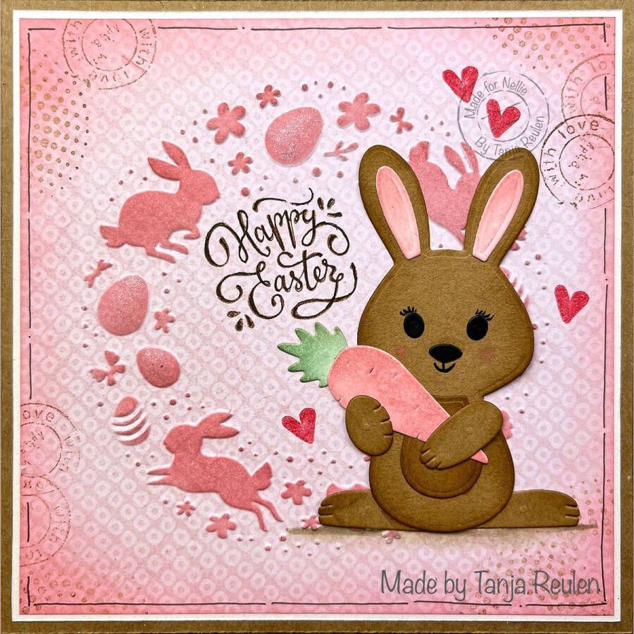 EF3D067 Nellie Snellen 3D Embossing Folder Easter Wreath Paaskrans krans eieren en paashaas pasen