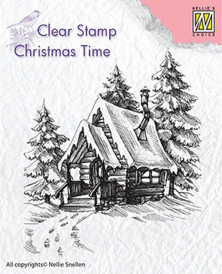 Nellie's Choice CT022 Nellie Snellen Clearstamp Christmas time kerst stempel winter huis cottage in sneeuw 1 kerststempel 7 x 8 cm