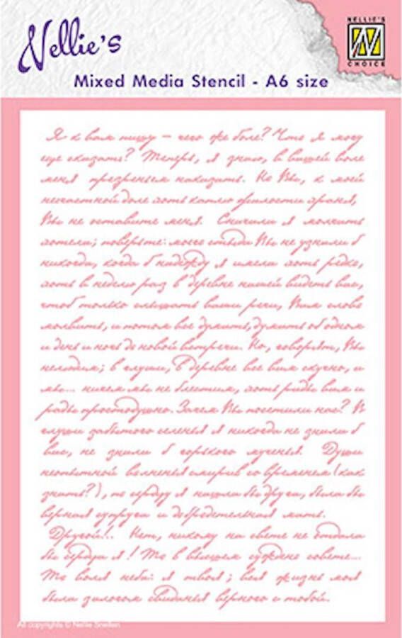 Nellie's Choice MMSA6-019 mixed media stencil Nellie Snellen plastic sjabloon writing tekst handwriting schrift lettering